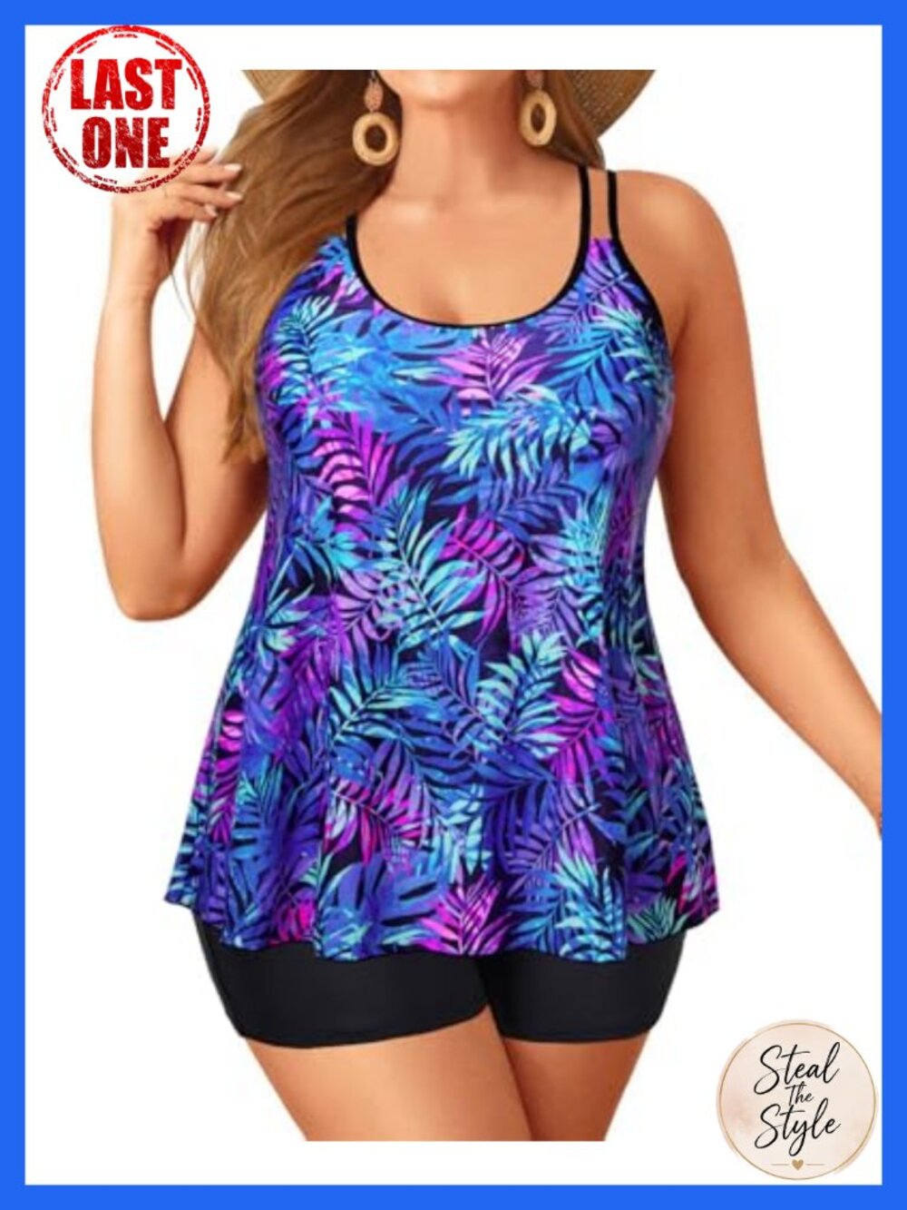 Plus Size Tankini Set with High Waisted Shorts Flowy Swimwear Two Piece Bathing